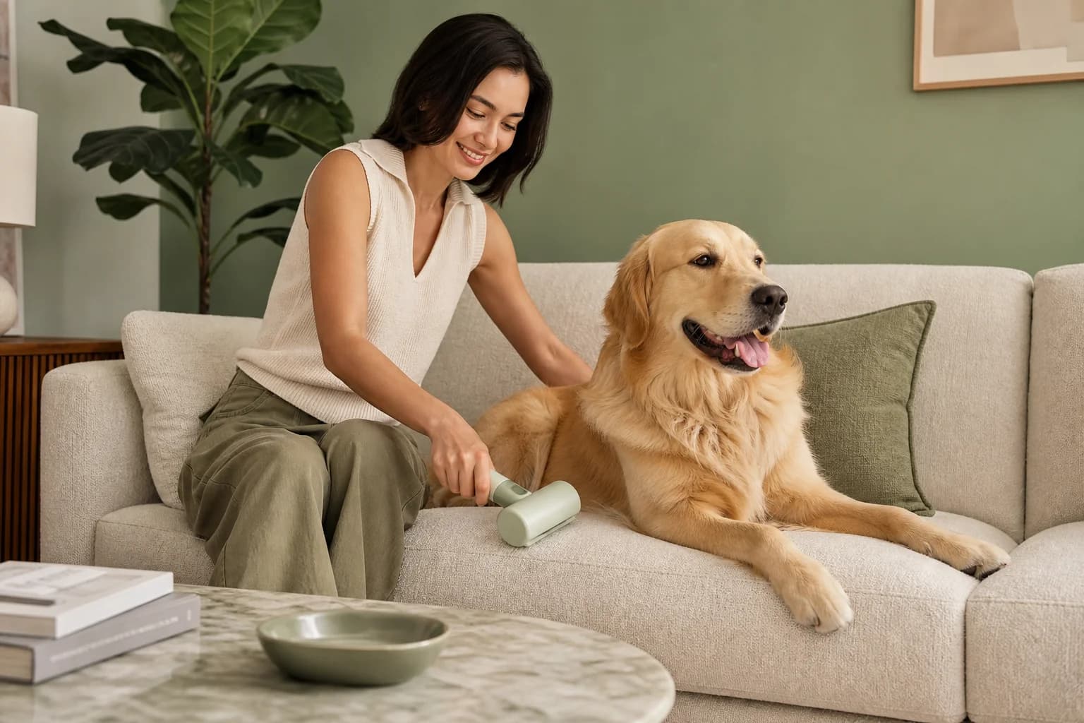 Pet owner relaxing at home with their dog